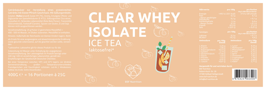 Clear Whey BSF Nutrition Etikett Eistee