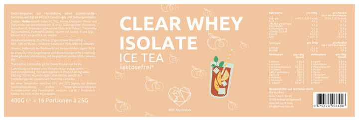 Clear Whey BSF Nutrition Etikett Eistee