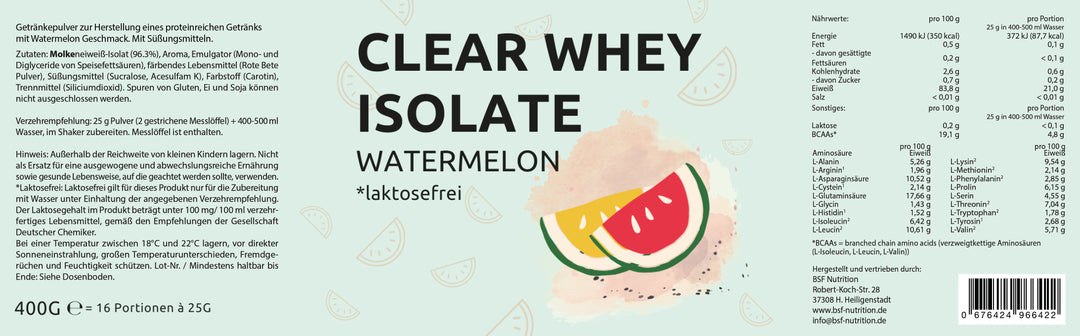 Clear Protein von BSF in Wassermelone Etikett