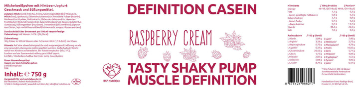 Casein Protein Himbeere BSF Etikett