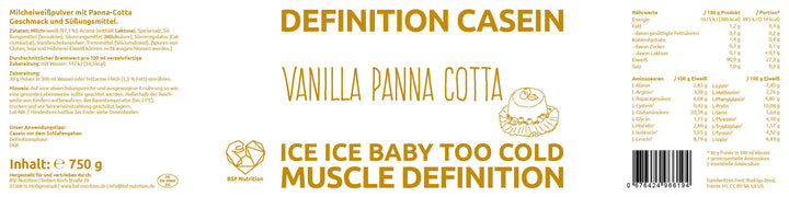 Casein Protein BSF Nutrition Vanilla Panna Cotta Etikett