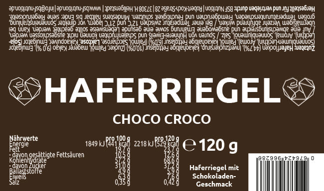Haferriegel Etikett Choco Croco