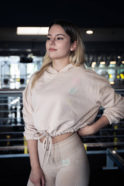 Oversize Hoodie beige Seitenansicht